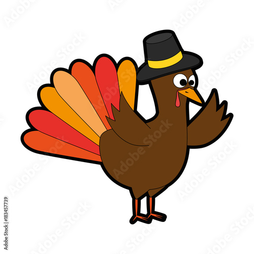 thanksgiving turkey with hat character icon vector illustration design