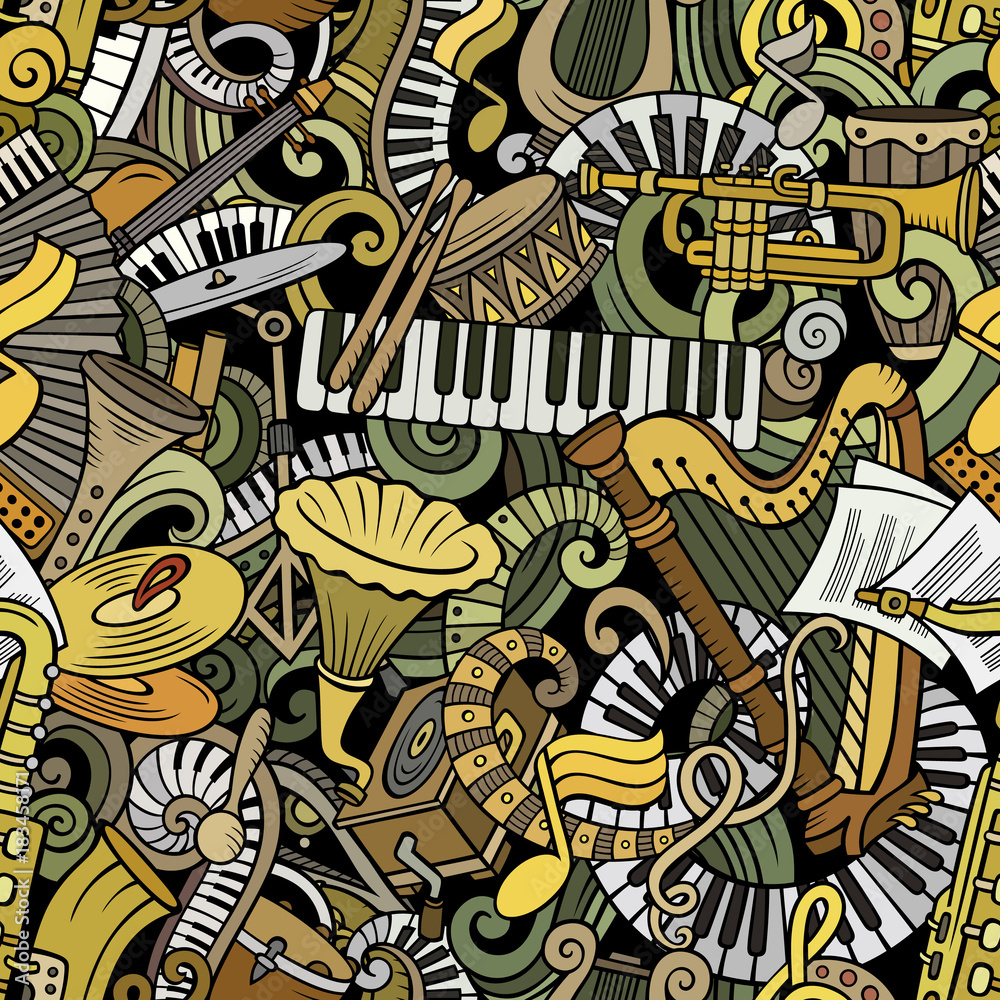 Cartoon cute doodles Classical music seamless pattern Cartoon cute doodles Classical music seamless pattern