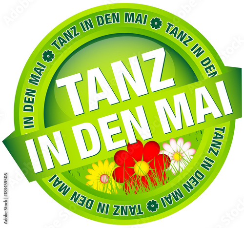 Button Banner "Tanz in den Mai" Blumen grün/rot