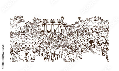 Hand drawn sketch illustration of park güell Barcelona, Catalonia, Spain in vector