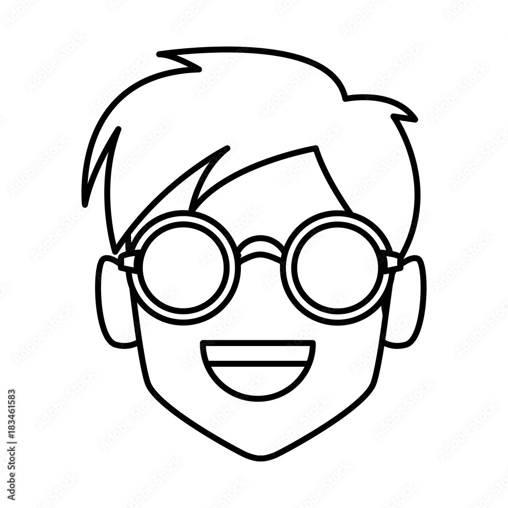 Geek man with round frame glasses icon vector illustration graphic design Geek man with round frame glasses icon vector illustration graphic design