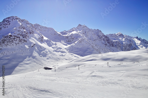 Winter mountains, panorama - snow-capped peaks of the Italian Alps