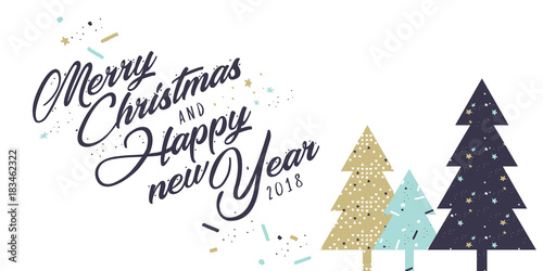 Christmas and New Year greeting card. Flat design vector illustration template for greeting cards, website and mobile banners, marketing material.
