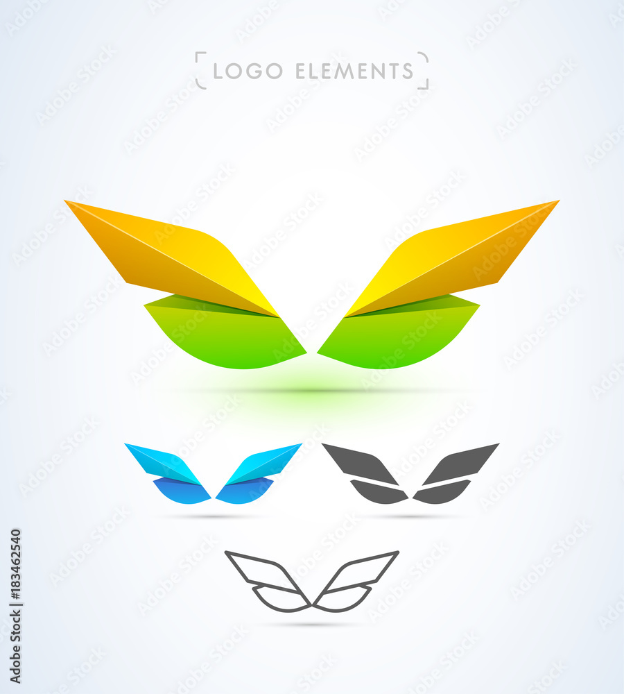 Vector aircraft, airport, wings and line art design logo elements set Vector aircraft, airport, wings and line art design logo elements set