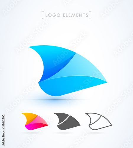 Abstract vector 3d abstract wing flying logo icons for company identity. Success icon concept in 3 different styles. Logo elements set.