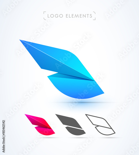 Abstract vector 3d abstract wing flying logo icons for company identity. Success icon concept in 3 different styles. Logo elements set.