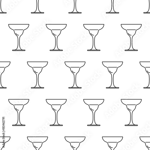 Seamless pattern from glass of margarita black contour on white background of vector illustration