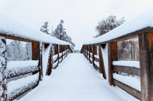 Bridge covered in fresh snow