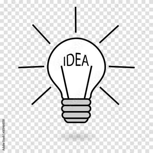 concept-idea, the light on a hand-drawn lamp turns on. The source of light is the word IDEA. Vector illustration of a transparent background