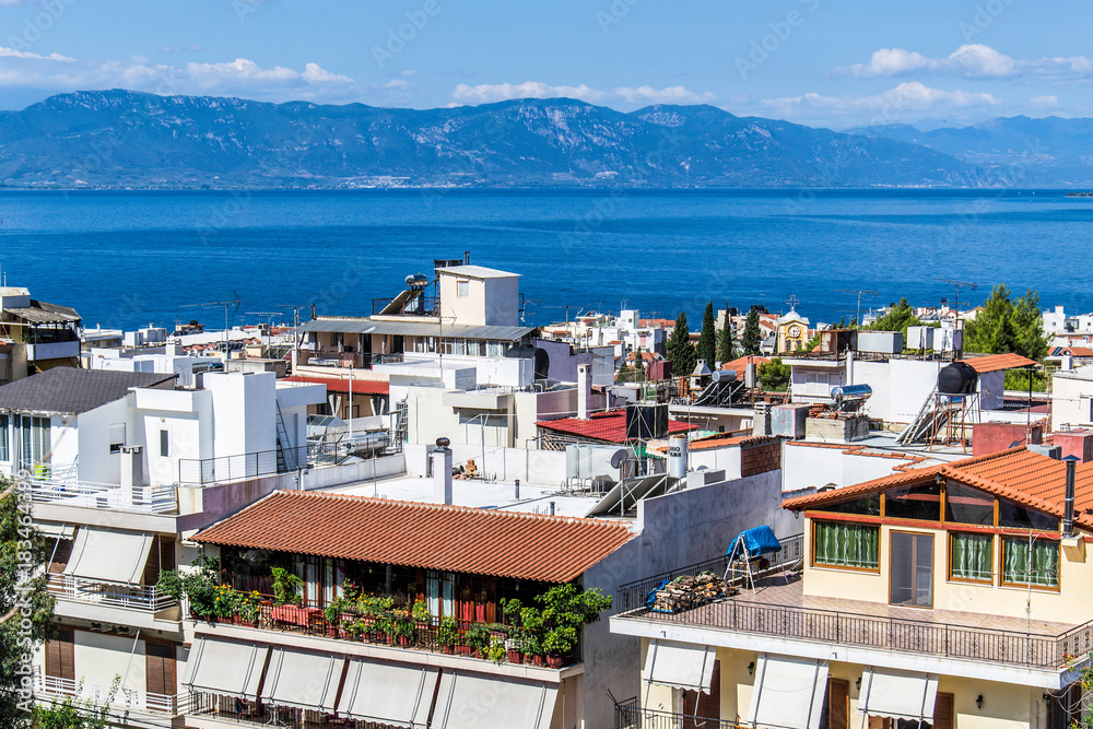 Loutra Edipsou, Evia island, Greece July 24, 2014: Panorama of sea town