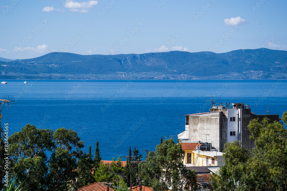 Loutra Edipsou, Evia island, Greece July 24, 2014: Panorama of sea town