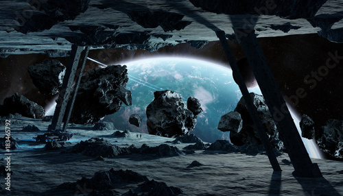 Fototapeta Naklejka Na Ścianę i Meble -  Astronauts exploring an asteroid spaceship 3D rendering elements of this image furnished by NASA