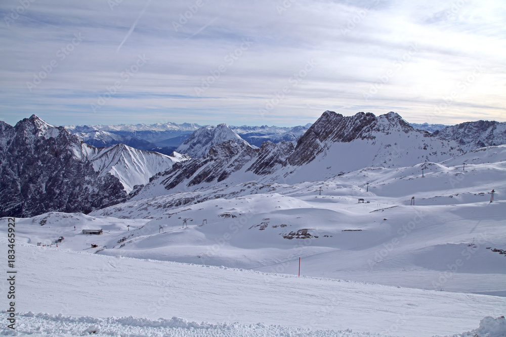 zugspitze alps mountain snow ski in winter blue sky landscape garmisch germany