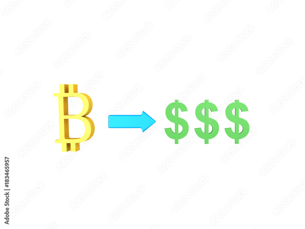 3D illustration of Bitcoins multiplying into dollars 3D illustration of Bitcoins multiplying into dollars