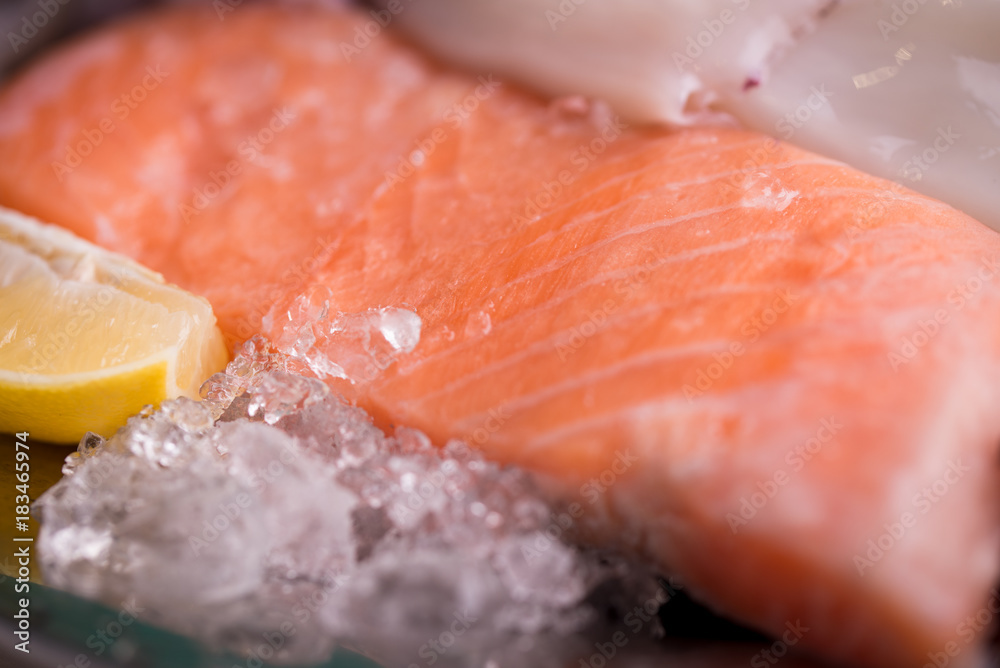 raw salmon in ice raw salmon in ice
