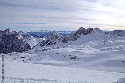 zugspitze alps mountain snow ski in winter blue sky landscape garmisch germany