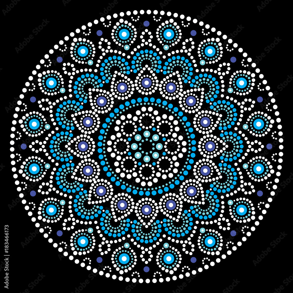Mandala vector art, Australian dot painting white and blue design ...