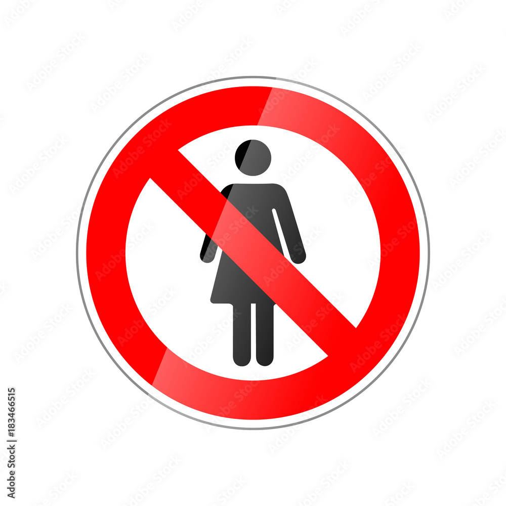 Women not allowed, forbidden red glossy sign on white Women not allowed, forbidden red glossy sign on white