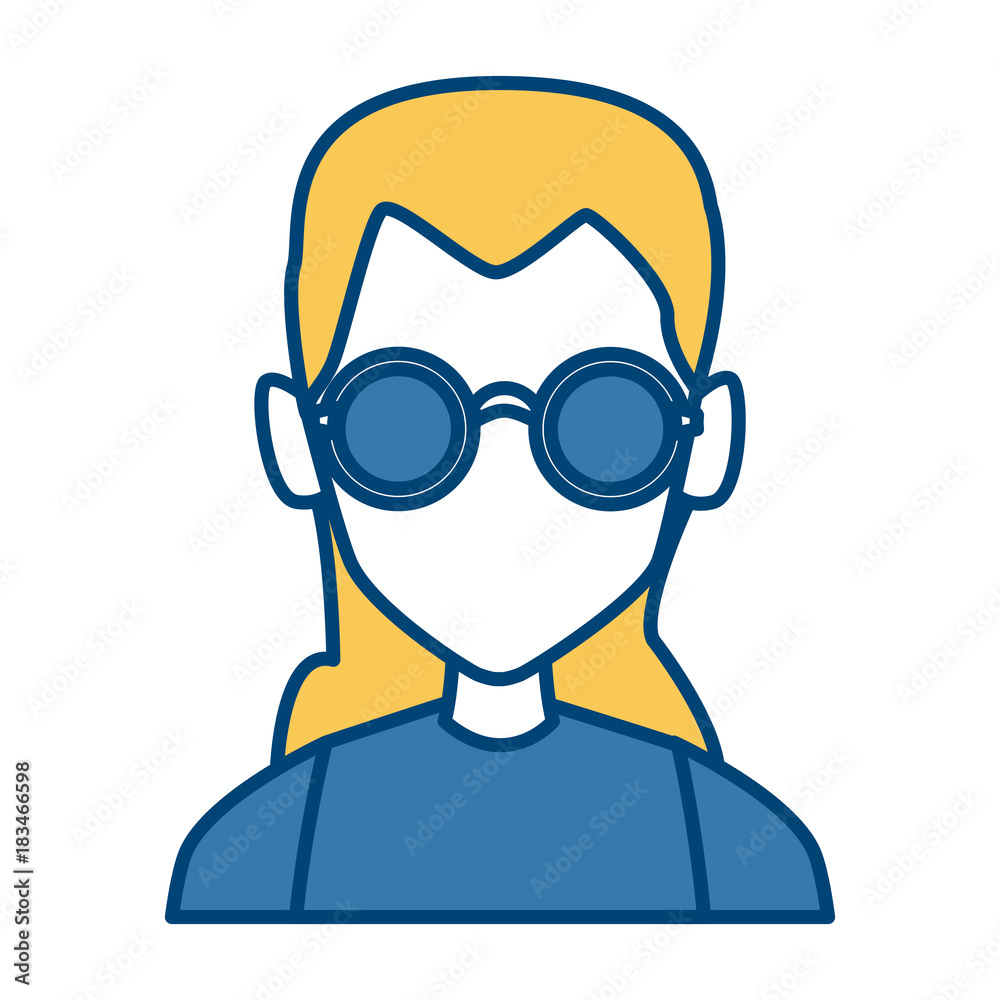 Geek girl with round frame glasses icon vector illustration graphic design Geek girl with round frame glasses icon vector illustration graphic design