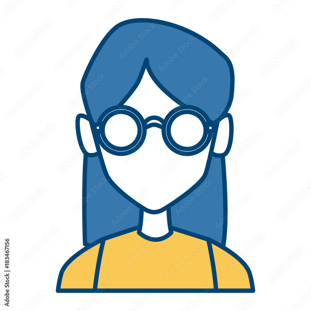 Geek girl with round frame glasses icon vector illustration graphic design Geek girl with round frame glasses icon vector illustration graphic design