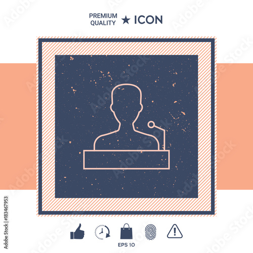 Speaker, orator speaking from tribune - line icon