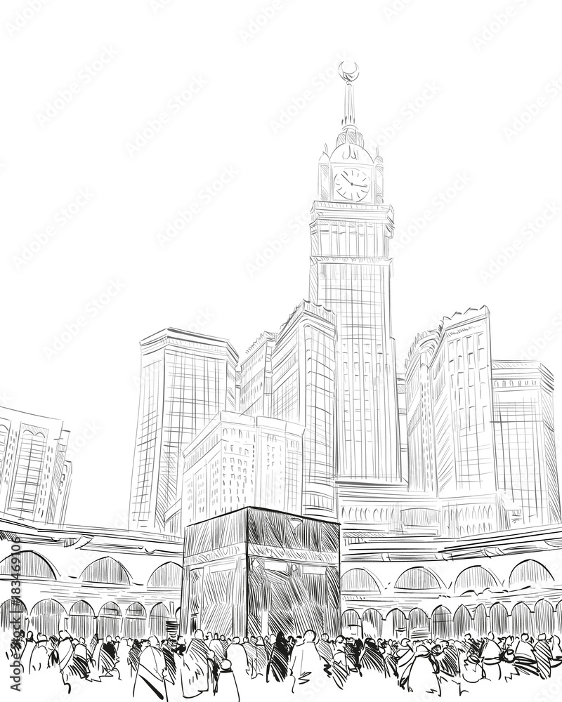 Fototapeta premium Mecca. Saudi Arabia. Hand drawn sketch. Vector illustration.