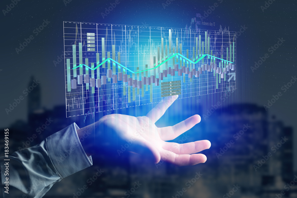 3d render Stock exchange trading data information display on a futuristic interface 3d render Stock exchange trading data information display on a futuristic interface