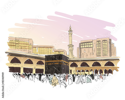 Mecca. Saudi Arabia. Hand drawn sketch. Vector illustration. photo