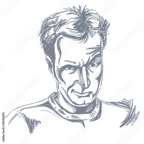 Vector portrait of cheater, illustration of good-looking male of Caucasian type. Person emotional face expression. Gambler theme.