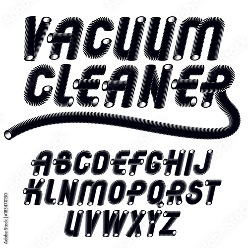 Vector trendy modern capital, uppercase alphabet letters collection. Unlike italic type font, script from a to z can be used for logo creation. Made with 3d cylinder tube design, industry style.