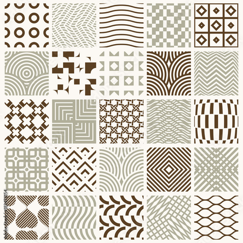 Collection of vector abstract seamless compositions best for use as wrapping papers, symmetric ornate backgrounds created with simple geometric shapes.