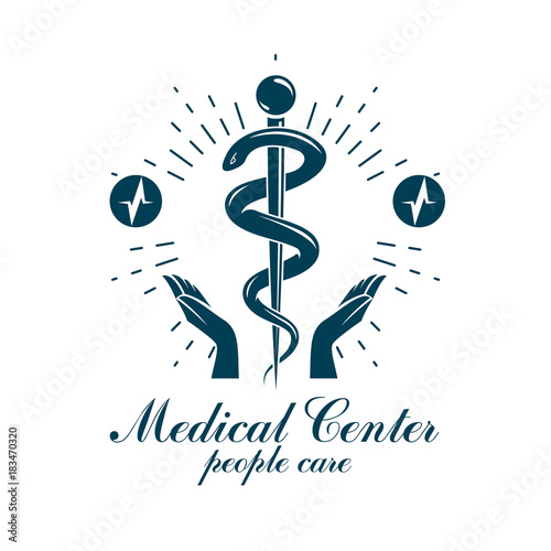 Pharmacy Caduceus vector icon, medical corporate logo for use in rehabilitation or pharmacology business.