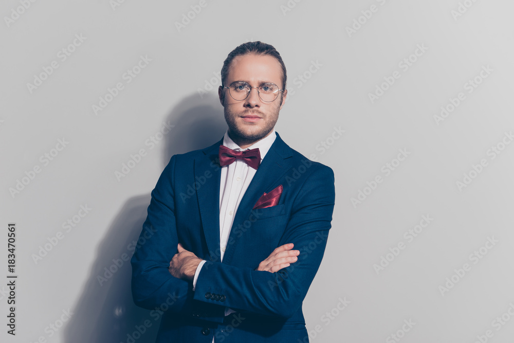 Man in white shirt, blue jacket and red tie Stock Photo