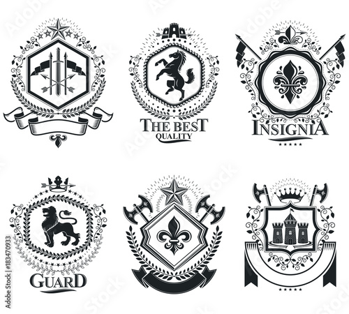 Classy emblems, vector heraldic Coat of Arms. Vintage design elements collection.