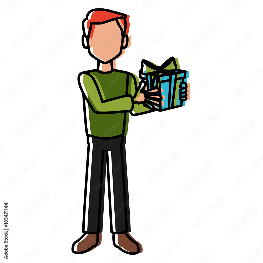 Man with christmas giftbox icon vector illustration graphic design