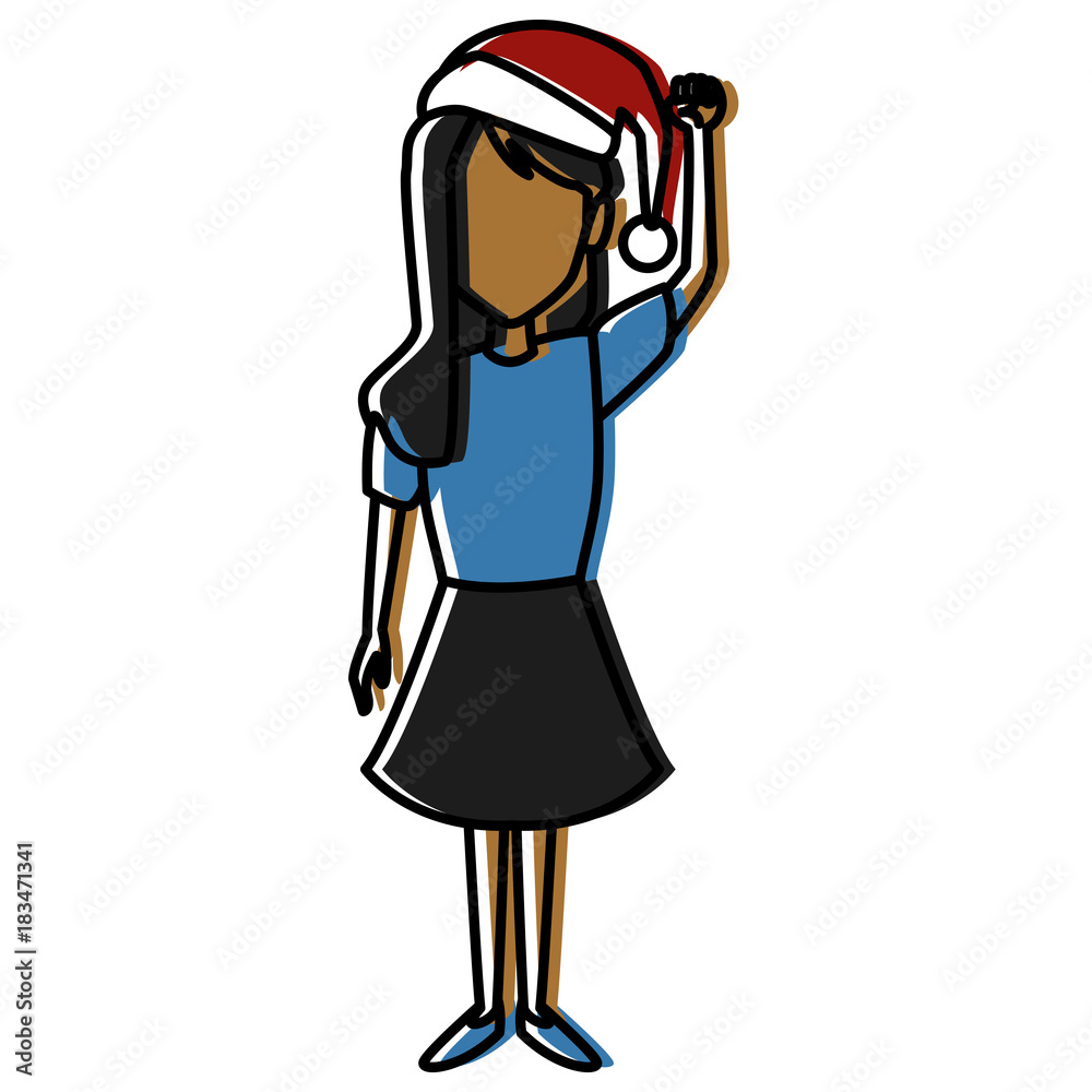 Young woman with christmas hat icon vector illustration graphic design