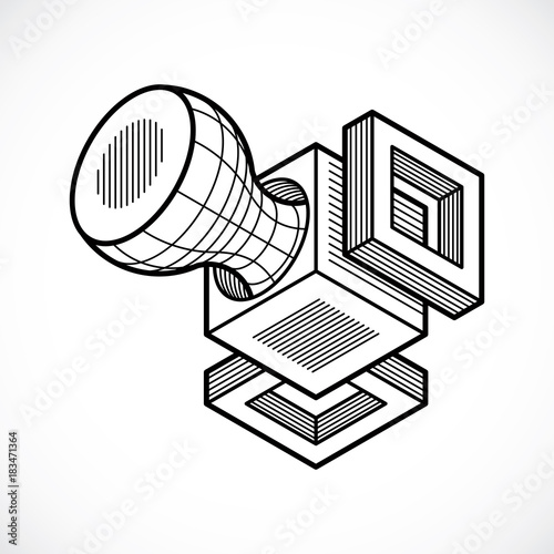 Engineering three-dimensional construction, abstract vector trigonometric shape.