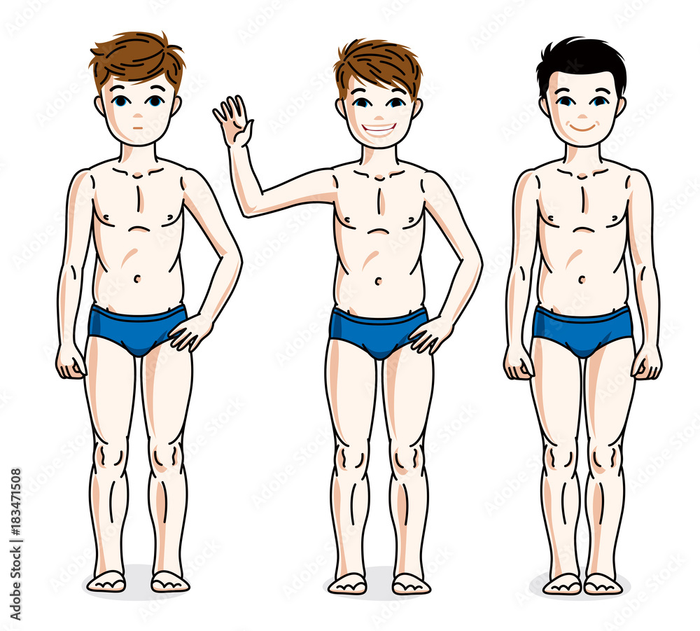 Vetor de Happy young teenager boys posing in blue underwear