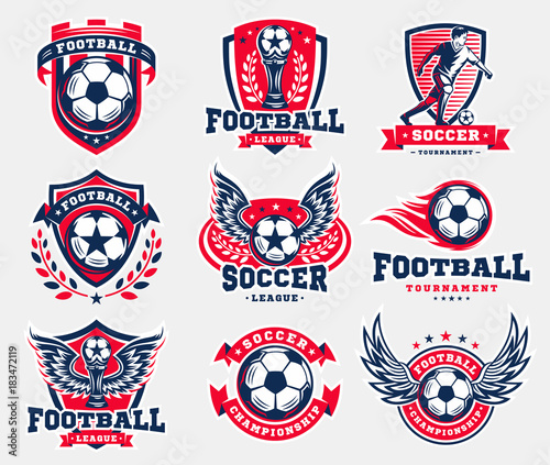 Soccer football logo, emblem collections, designs templates on a light background