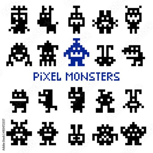 Retro pixel space monsters