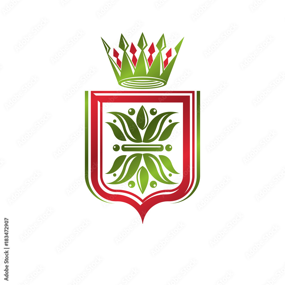 Vintage heraldic coat of arms created with imperial crown and lily ...