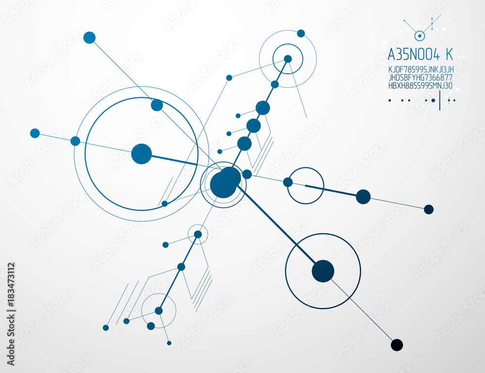 Engineering technological vector wallpaper made with circles and lines. Modern geometric composition can be used as template and layout. Abstract technical background.