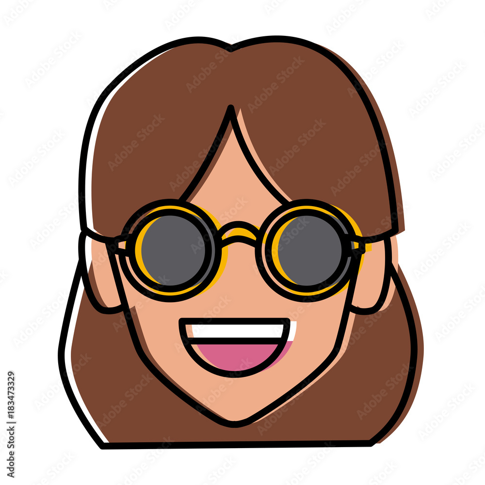 Geek girl with round frame glasses icon vector illustration graphic design