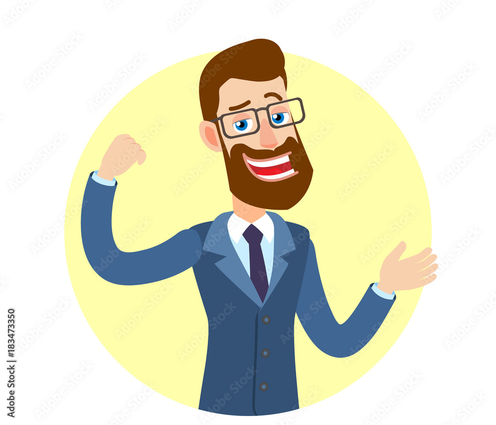 Hipster Businessman showing biceps and gesticulating Hipster Businessman showing biceps and gesticulating