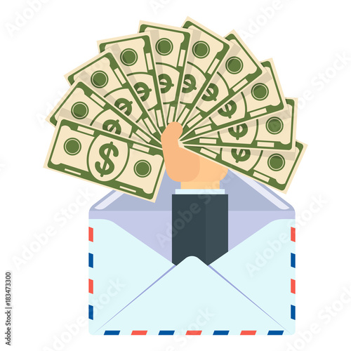 envelope hand with fan of money