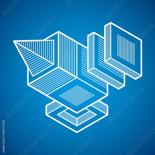 Engineering three-dimensional construction, abstract vector trigonometric shape.
