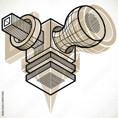 Engineering three-dimensional construction, abstract vector trigonometric shape.