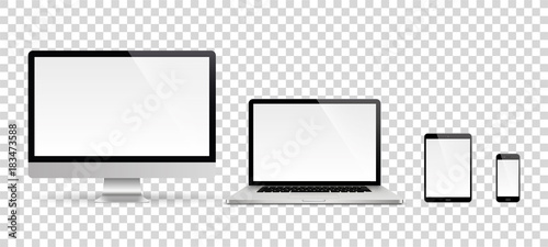 Realistic set of monitor, laptop, tablet, smartphone - Stock Vector