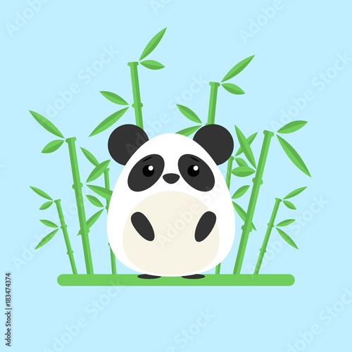 Fototapeta Naklejka Na Ścianę i Meble -  Cute baby panda standing between the bamboo on blue background