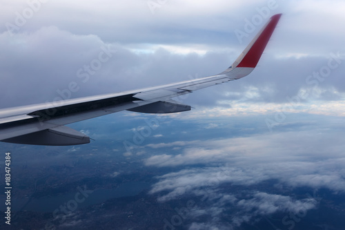 Wing of airplane in the sky